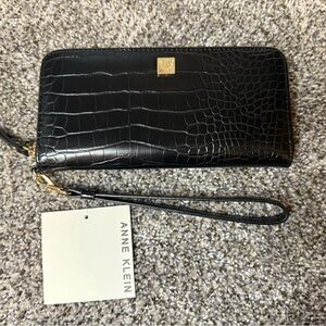 Anne Klein black slim zip around wallet